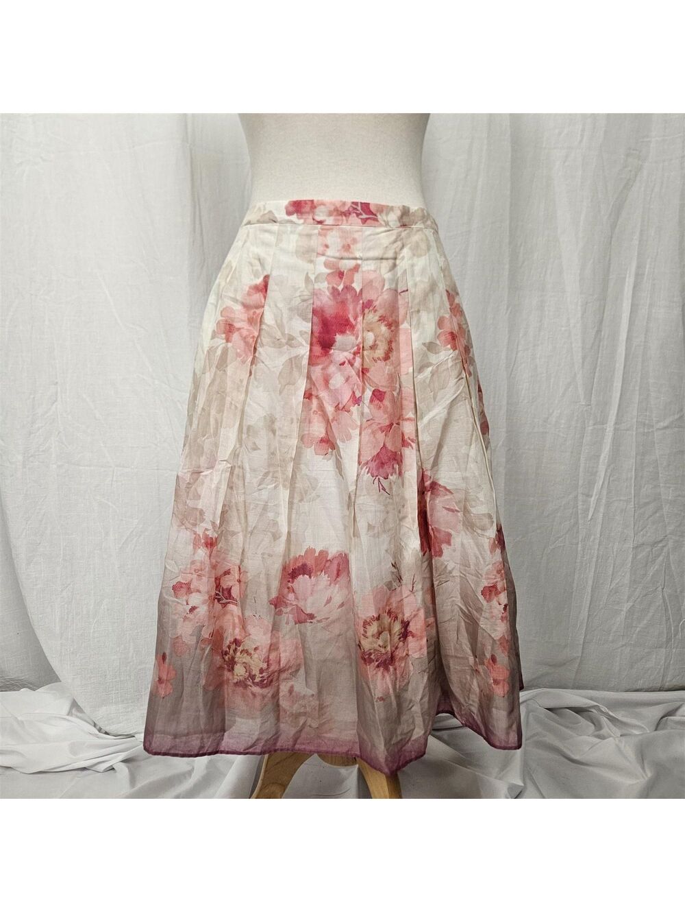 Cotton Coldwater Creek Pink, Cream, Muted Purple Ombre Floral Midi Skirt, XL